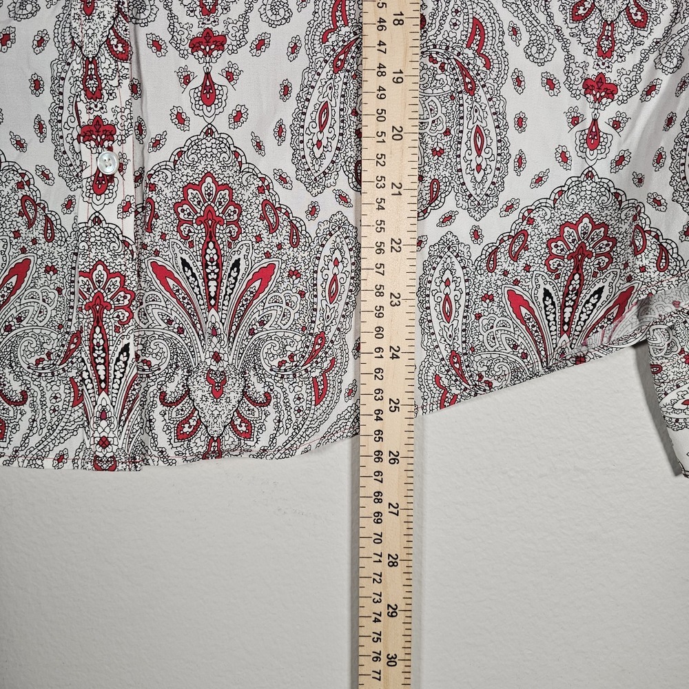 Talbots Shirt Womens 16 White Red Paisley‎ Floral Button Up Long Sleeve Stretch - Picture 5 of 7